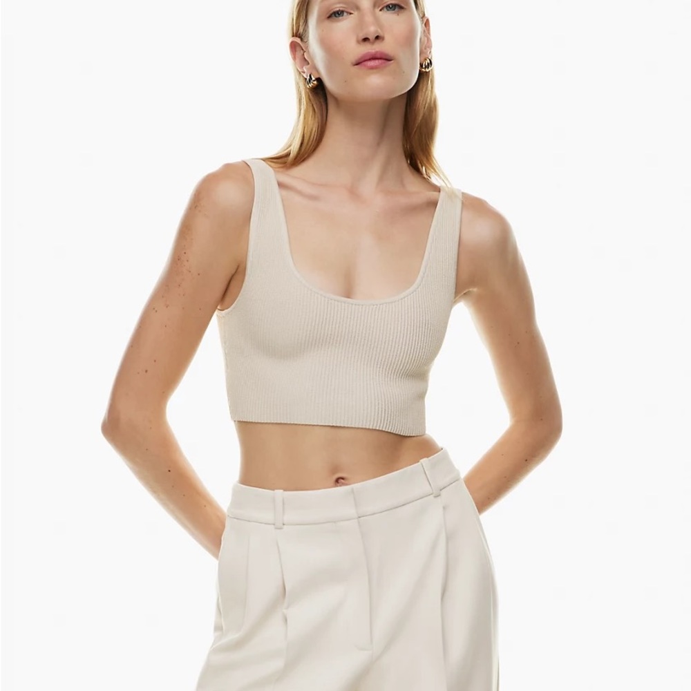Aritzia Babaton Sculpt Knit Scoopneck Cropped Tank in Matte Pearl